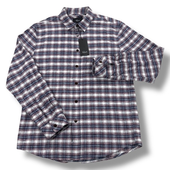 NWT Rails Forrest Flannel Shirt Mens Medium Dusk Berry Grey Plaid‎ Cotton - $158 - Picture 2 of 12